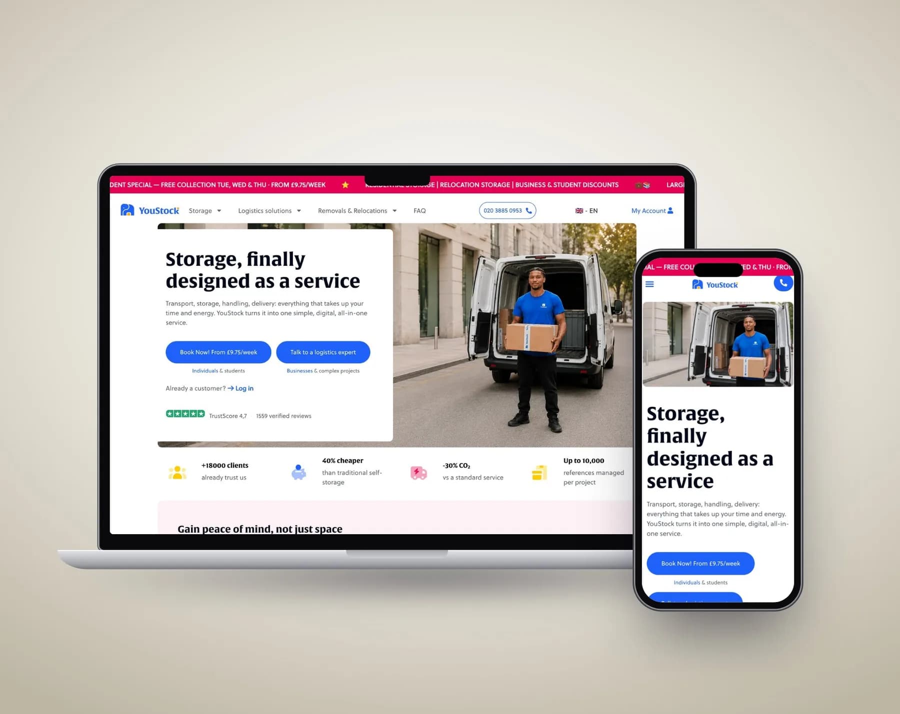 ByStored website on a laptop next to the mobile site
