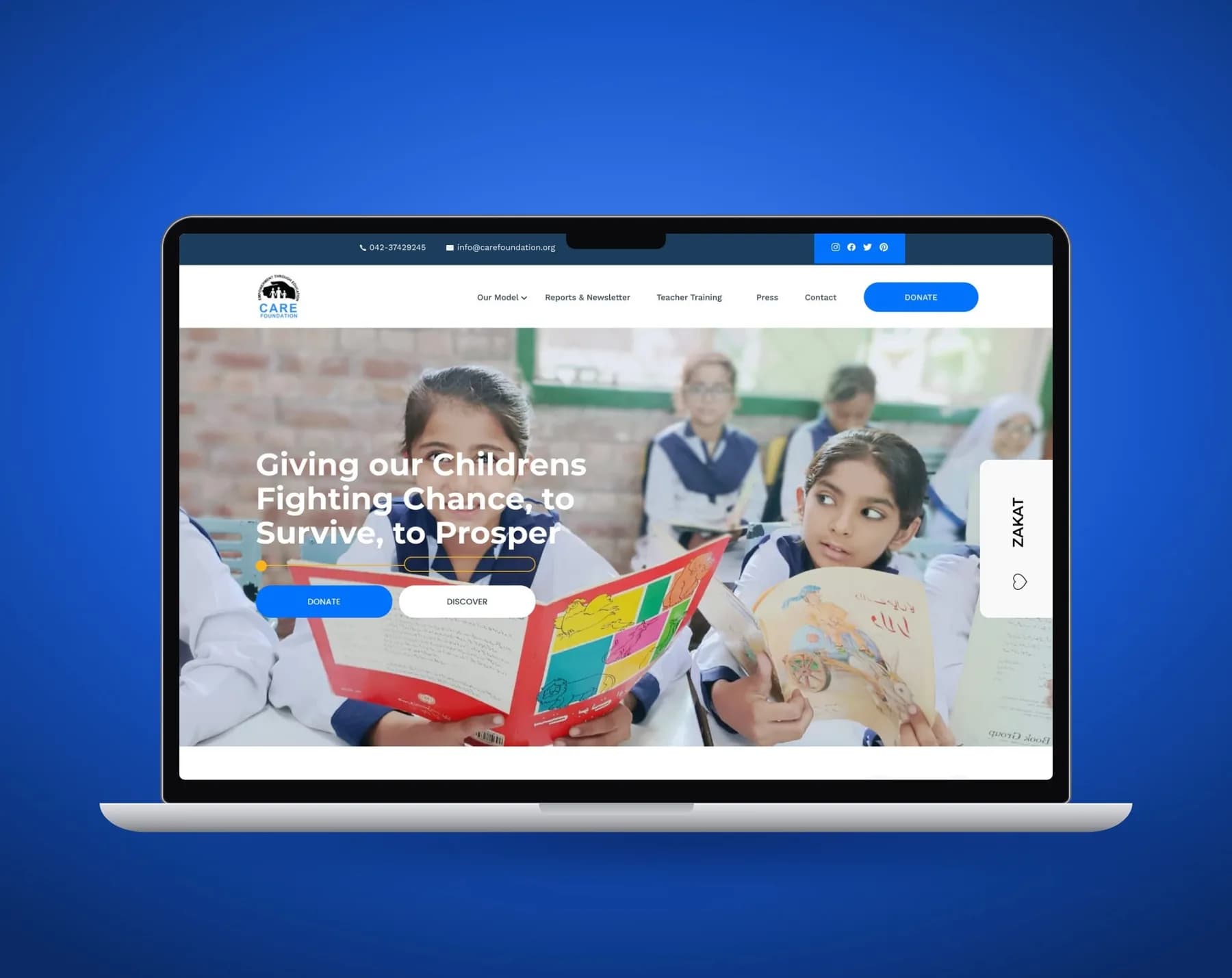 CARE Foundation homepage on a laptop