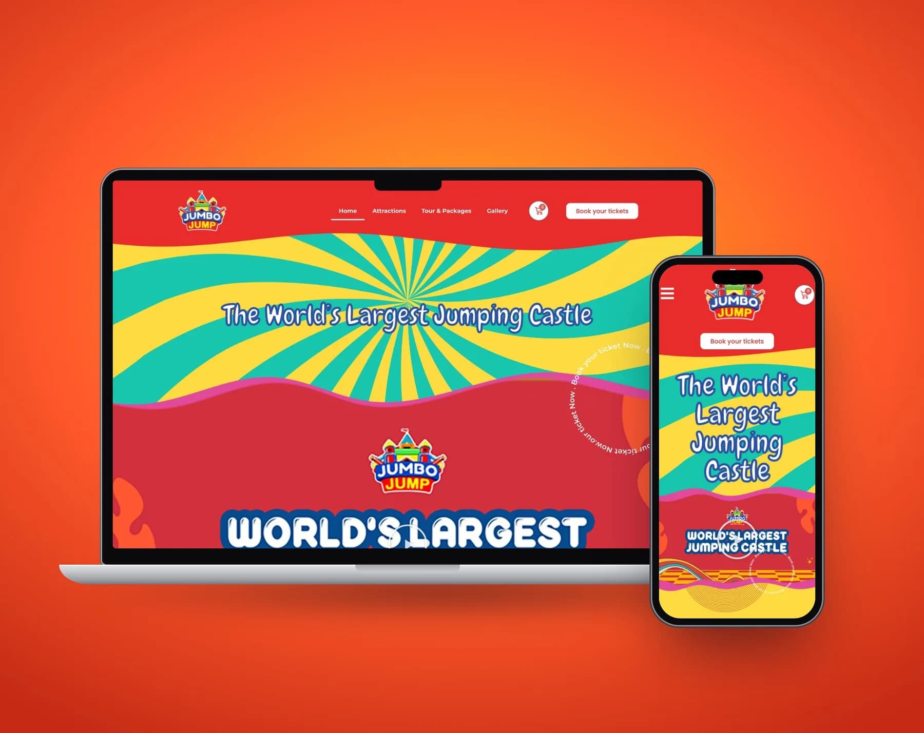 The Jumbo Jump website on a laptop next to the mobile site