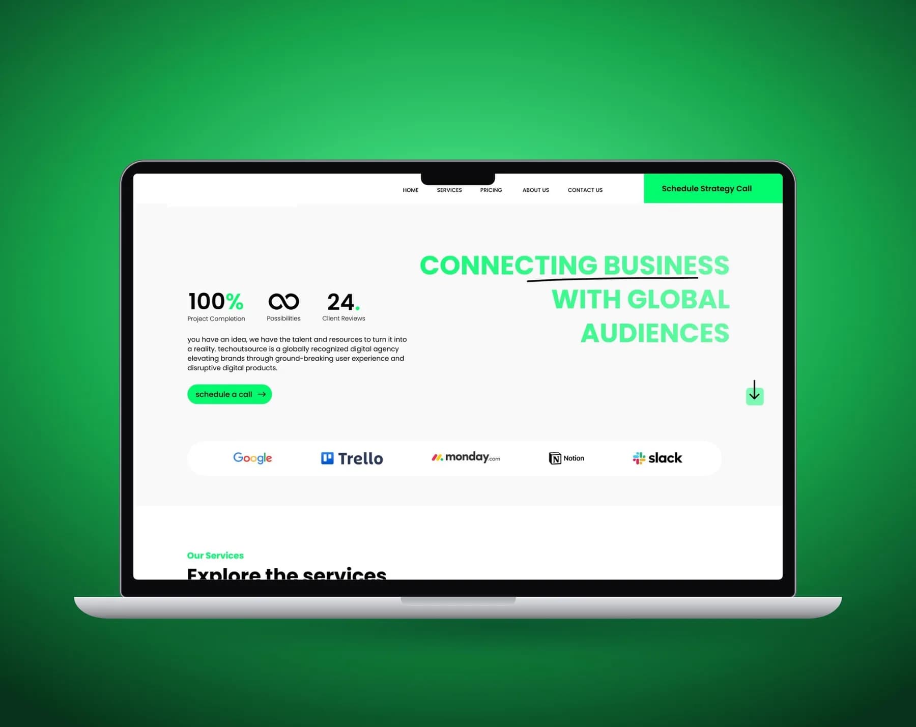 TechOutsource homepage on a laptop